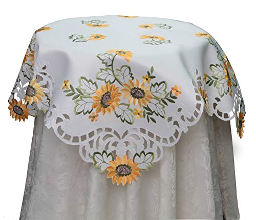 Creative Linens Sunflower Tablecloth Embroidered Cutwork Table Cloth 33x33 Square Topper White