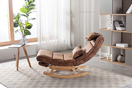 Tmeosk Upholstered Rocking Chair, Rocking Armchair With Pillow And Solid Wood Base And Fabric Padded Seat, Adjustable Footrest For Living Room, Bedroom, Balcony, Nursery Room (Coffee) #TOP3