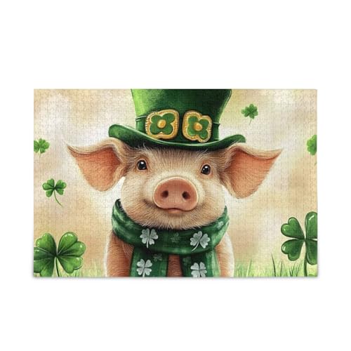 QGBYMX Pig Cute Stpatricks Day Jigsaw Puzzle for Adults 500 Pieces, Impossible Challenging Hard Difficult Puzzles for Adults Jigsaw Puzzles for Party Entertainment Family Games