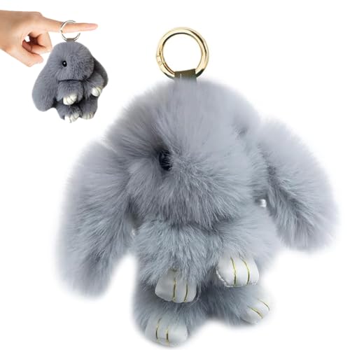 LGWJHCY Porte-clés en peluche lapin, doux porte-clés en peluche lapin avec pompon décoration pour Pâques filles enfants (Gris)