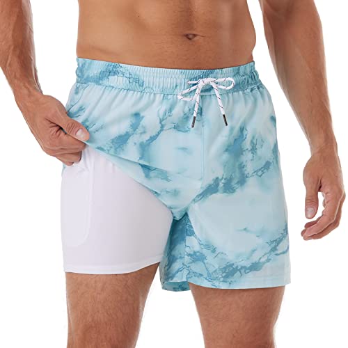 Image of BRISIRA Mens Swim Trunks Swim Shorts Quick Dry 5 inch Inseam Beach Shorts with Compression Liner and Zipper Pocket