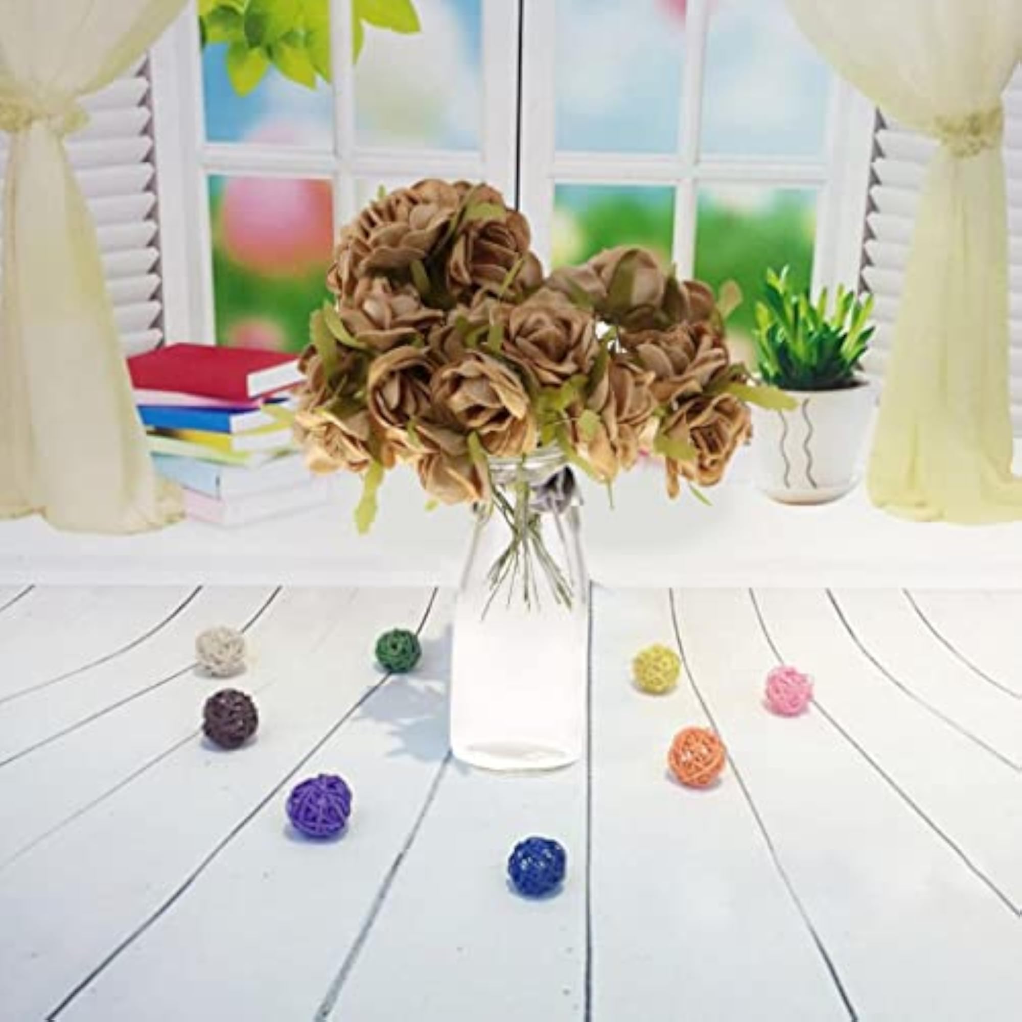 30pcs Artificial Rose Buds Flower Bouquet, Gold