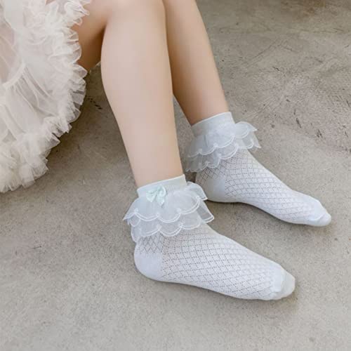 Looching 5 Pairs Toddler Baby Girls Ruffle Lace Socks with Bowknot Eyelet Frilly Mesh Ankle Dress Kids Princess Socks4