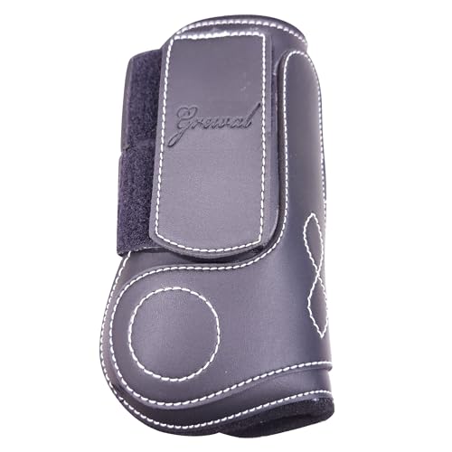 Grewal Equestrian Black Synthetic Open Front Tendon Boots (Small)