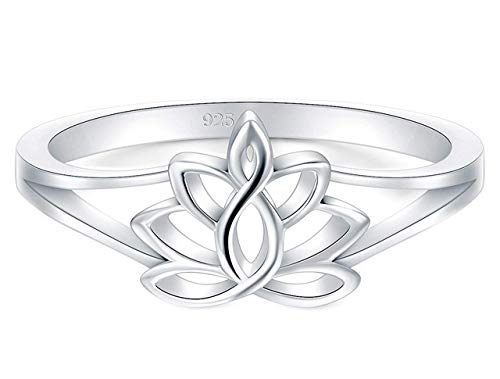 Ganga Jewells 925 Sterling Silver Ring Lotus Flower Yoga High Polish Tarnish Resistant Comfort Fit Wedding Band 2mm Ring