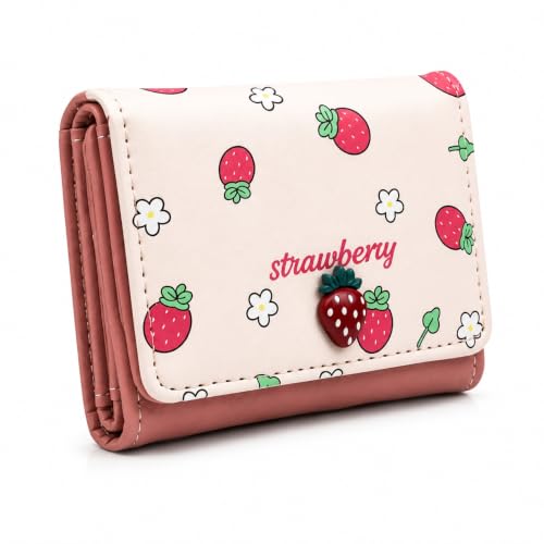Image of Valerie Wallets for Women Leather Cute RFID Blocking Small Bifold Wallet with Zipper Coin Purse for Girls and Ladies Women's Wallet (Strawberry Pink)