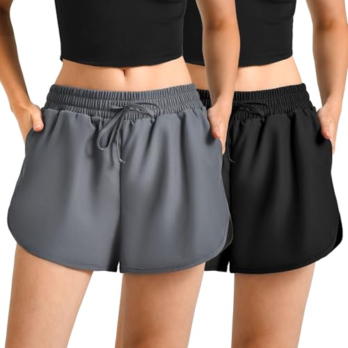 Leafigure 2 Pack Running Shorts for Women-Athletic Shorts for Gym B/G S