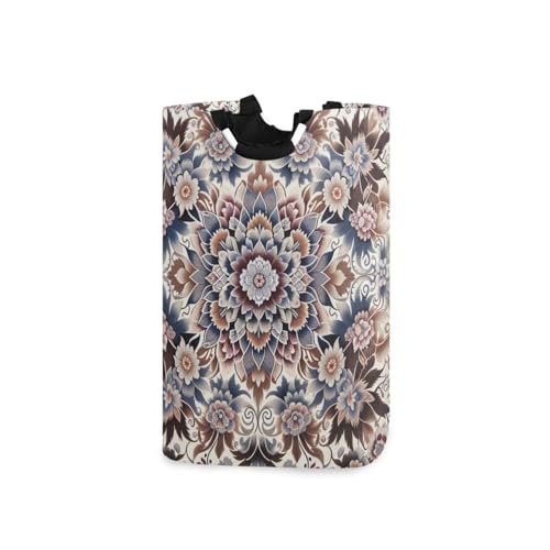 Jihqo Laundry Hamper Basket Floral Ikat Pattern Collapsible Nursery Storage Bin Waterproof Clothing Baskets for Home Bedroom Bathroom Washing Room