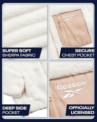 Reebok Womens Fleece Sweatshirt Jacket - Full Zip Sherpa Fur Hooded Jacket - Lightweight Teddy Coat for Women (S-XL)3