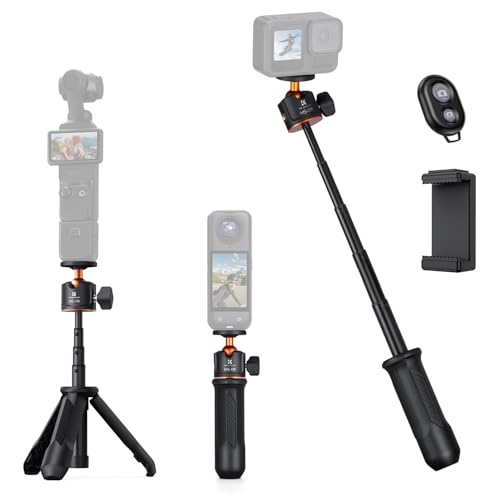 K&F Concept Bastone per Selfie MS-09, Piccolo Treppiede per Smartphone e Fotocamera 34cm, Mini Tripod per Cellulare con Telecomando Bluetooth, Compatibile con DLSR/Gopro/DJI Pocket 3/ Insta 360 X5
