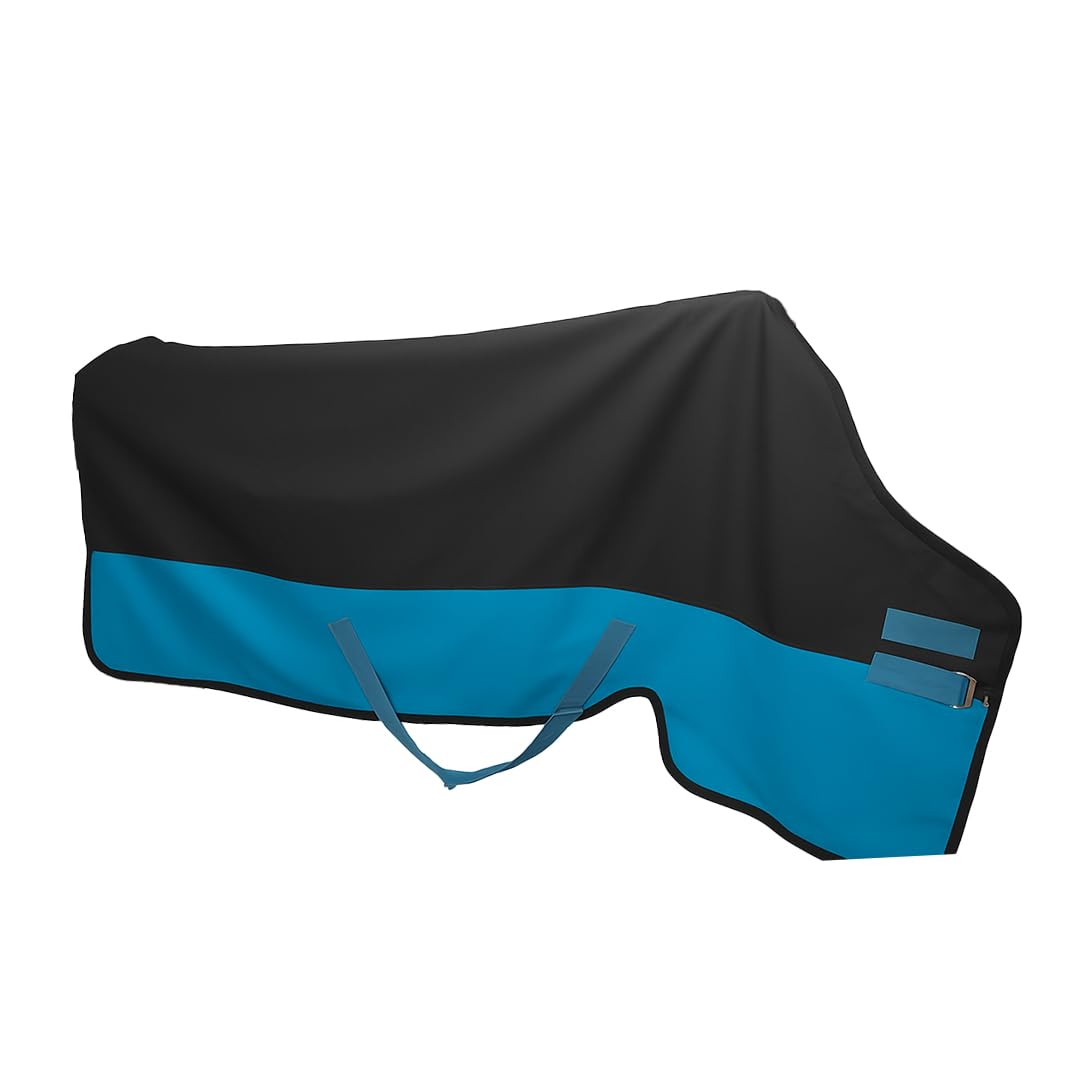 ZoOwill Horse Turnout Blanket | Rainsheter Jhool | Rug | Lighter & Comfortable Horse Coat | Black and Turquoise, Waterproof, with Adjustable Straps size-75' inches (Blue and Black Color).-image-38