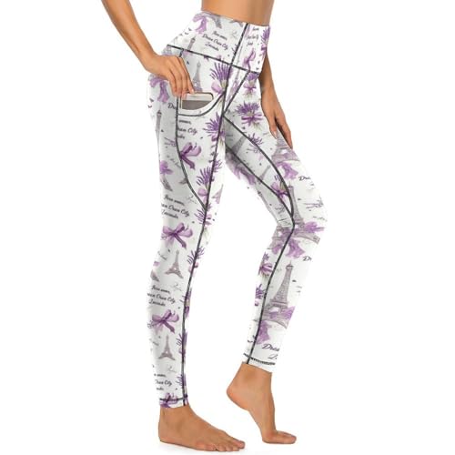 Legging lavande pour femme avec poches et taille haute pour yoga