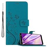 Cadorabo Hülle kompatibel mit Samsung Galaxy A6 Plus 2018 Blumen Design aus Kunst Leder Flip Klappbare Magnetische [Standfunktion] [Kartenfächern] Cover Hülle für Galaxy A6 Plus 2018 Tasche in Blau