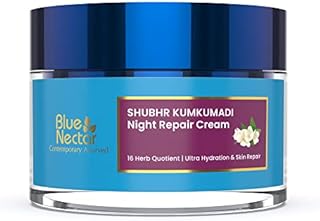 Blue Nectar Kumkumadi Night Cream with Jasmine for Deep Hydration with Kumkumadi Oil & Organic Ghee for Smooth, Radiant and Glowing Skin (Women, 16 Herbs, 50g)