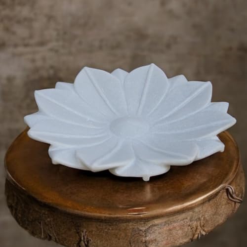 Marble Urli Bowl, Lotus Floral Bowl, Antique Marble Scallop Bowl, Ruffle Flower Bowl, Decorative Fruit Flower, Serving, Ring dish, Fine Hand Carved Original White Marble Lotus Shaped Plate (12inch)