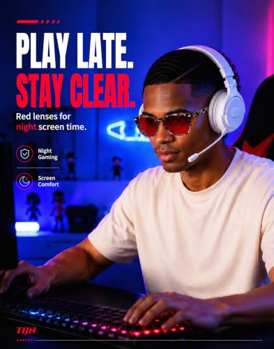 Image of TIJN Sleep Glasses with Blue Green Light Blocking, Red Light Lens for Computer Gaming, Screen Fatigue & UV Protection
