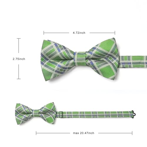 Image of HISDERN Mens Plaid Bow Tie Set Pocket Square and Cufflinks Bowtie | Pretied Bowties Design for Easy Wear,Check Pattern,Matching Handkerchief Cuff Link,3PCS Set Wedding Formal Party Groom Prom