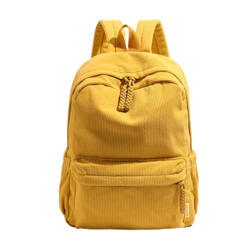 SCOFY FASHION Rucksack aus Cord mit großem Fassungsvermögen für Damen, Schulbüchertaschen, minimalistischer Tagesrucksack, gelb, One size