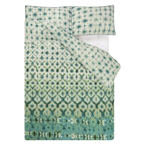 Funda nórdica Karaoshi Celadon de algodón percal con estampado de greild verde medio 200x200 cm 3