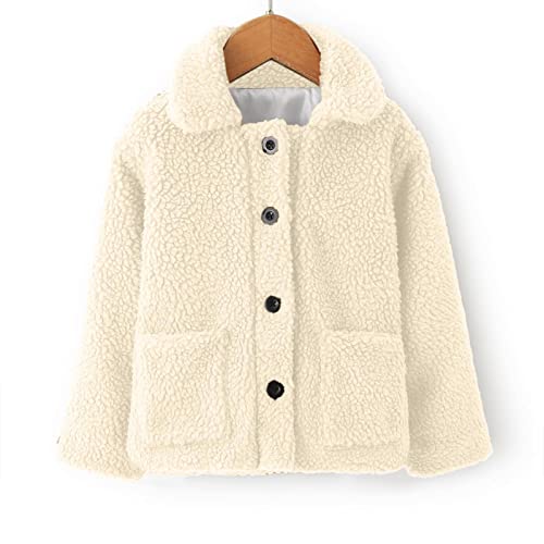 Kids Girls Fleece Jacket Long Sleeve Lapel Collar Button Thick Windproof Coat Winter Warm Cute Top with Pocket2