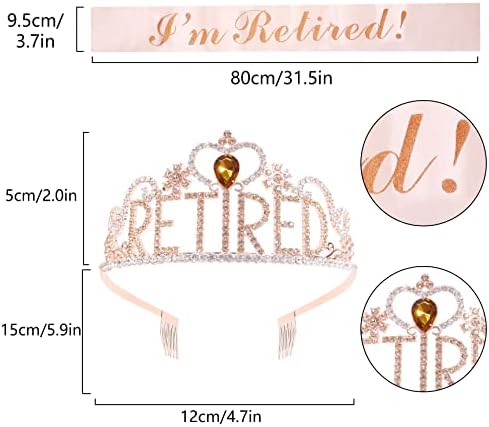 Qaziuy Retirement Crown and Sash Kit,Retirement Sash & Metal Rhinestone Tiara for Retirement Party, Events, Party Supplies, Gifts and Decorations