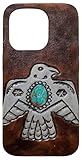 Indian Native American -Lea-ther- Thunderbird and Turquoise Case for iPhone 15 Pro