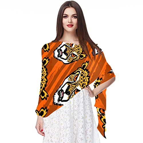 Écharpe guépard à rayures orange multicolore : grand foulard imprimé animal pour femme et homme