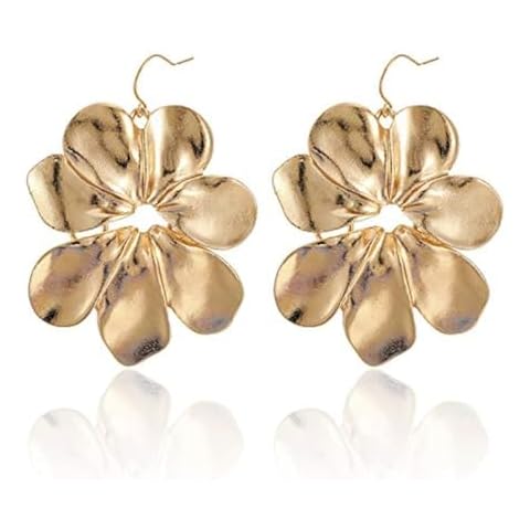 T-ztoss Bohemian Gold Elegant Flower Fashion Dangle Earring Flower Earrings Unique Chic Large Flower Jewelry Gift for Women(gold flower-1) Cover