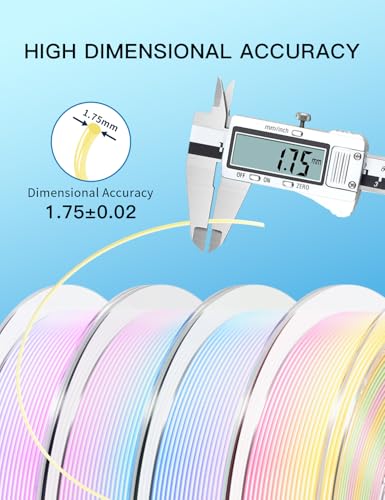 Image of PINBALL 500gx4 Silk Rainbow PLA 3D Printer Filament 1.75mm, Shiny Multi-Color Changing Filament 3D Printing Filament Dimensional Accuracy + /- 0.02mm, 500g*4 Spools