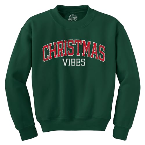 Christmas Vibes Crewneck Sweatshirt – Funny Holiday Pullover with Red and White Text – Cozy Green Graphic Long Sleeve for Adults – Unisex Xmas Sweatshirt for Winter Spirit - Forest Green XXL