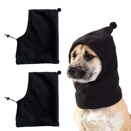 HOKABLE 2 Pcs Dog Hat, Leopard Flannel Hat Pet Christmas Winter Warm Caps Cute Accessories Neck Ear Warmer Pullover Hood Warm Scarf, Calming Dog Hood for Small Medium Large Dogs (Black L)