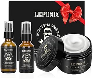 Shaving Kit for Men, Essential Kit Includes Sandalwood Shaving Cream, After Shave Lotion for Men and Pre Shave Oil Fights Nicks, Cuts and Razor Burn Shaving Gift Set for Him Men Dad Stocking Stuffers