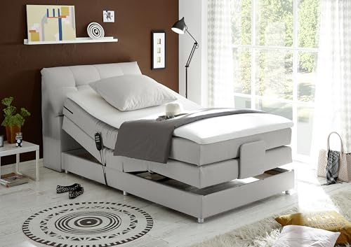 CARPINO Boxspringbett 120x200 elektrisch verstellbar, Silber - Bequemes Einzelbett mit dekorativer Steppung & Komfortschaum Topper - 120 x 110 x 234 cm (B/H/T)