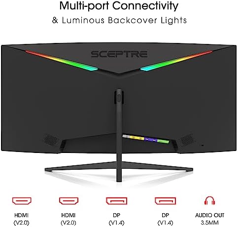 Sceptre 34-Inch Curved Ultrawide WQHD Monitor (3440 × 1440), R1500, up to 180Hz/165Hz, DisplayPort x2, 99% sRGB, 1ms, Built-in Speakers, Machine Black, 2025 (C345B-QUT168) — view 6