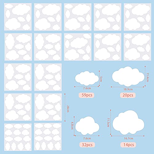 125 Pieces Cloud Wall Decor Cloud Stickers Cloud Wall Decals White Clouds Peel And Stick Cloud Decals For Walls Removable Wall Stickers For Baby Kids Nursery Living Room Play Story Room, 16 Sheets #TOP6