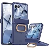 Custodia Traslucida per Motorola Razr 60 Ultra/70 Ultra con Protezione per lo Schermo & Cerniera e Supporto ad Anello,Cover Rigida PC Antiurto Finitura Opaca per Moto Razr 60 Ultra/70 Ultra (Blu)