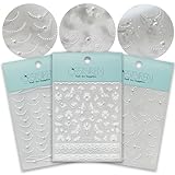 CESTSIREN White Lace French Line Nail Art Stickers Pearl Rhinestones Embossed French Line Nail Decals for Nail Art Design Self-Adhesive Nail Accessories for Women Nail Art Supplies 3 Sheets