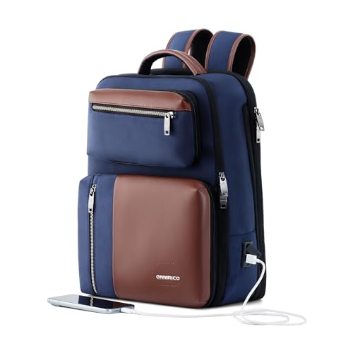 ONNIRICO 21.6L 3-in-1 Expandable Laptop Backpack with Detachable Sling Bag & Waist Pouch, TSA Friendly 180° Opening Travel Rucksack, Vegan Leather Professional Business Bag, Aristo Blue