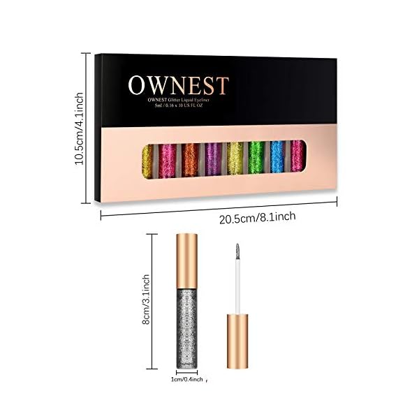 Ownest 10 Colors Liquid Glitter Eyeliner, Metallic Shimmer Glitter Eyeshadow, Long Lasting Waterproof Shimmer Sparkling Eyeliner Eye Shadow-10pcs