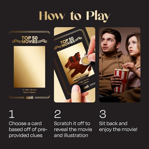 Premium Movie Night Scratch Off Cards – Gifts for Movie Lovers – End Movie Night Indecision With Movies From Top Databases – Stunning Illustrations - Husband Boyfriend Gift - Couples Gift Ideas - Image 3