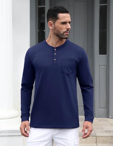 EKLENTSON Men's Henley T-Shirts Long Sleeve Cotton Casual Stylish Shirts Button Pullover Basic Tee Shirts with Pocket2
