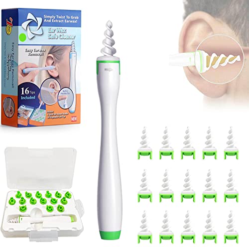 Ohrenschmalz Entferner Set Spirale,Q-Grips Ohrenreiniger Original,Neuupgraded Spiral Tupfer Ohrenschmalz-Entferner Kit Ear Cleaner mit 16 Ersatzköpfe,Soft Silikon Ohrreiniger für Kinder/Erwachsene Cover