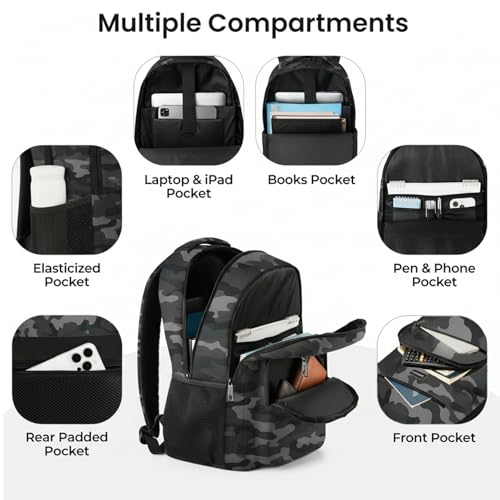 Image of YAMTION Laptop Backpack for Men, Black Backpack, School Backpack for Boys and Girls, Bookbag, Work Backpack (Black Camo, 17.3 inch)