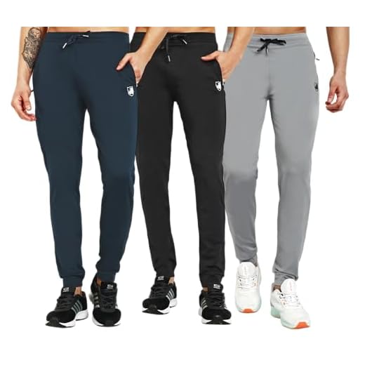 RynoGear Lycra Stretchable Track Pants Combo With Zipper Pockets (Pack Of 3), Men, Black, Airforce Green & Light Grey