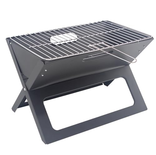 Parrilla de carbón portátil – Barbacoa de mesa compacta y ligera para camping, picnic, jardín y portón trasero – Montaje rápido con asa de transporte