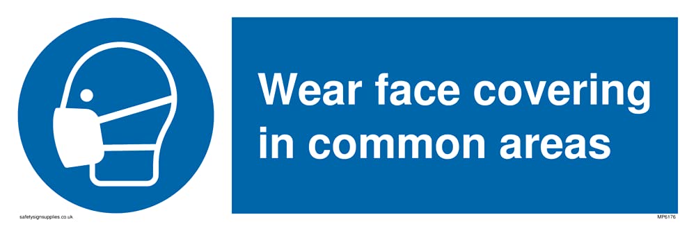 Pack of five - Wear face covering in common areas Sign - 300x100mm - L31