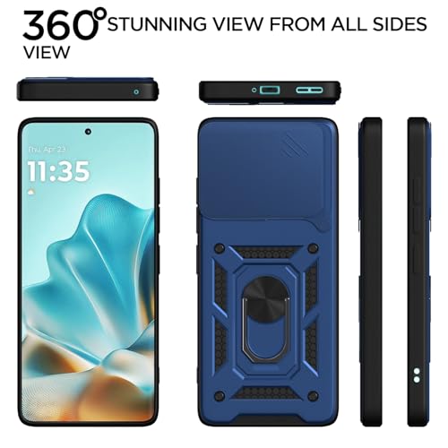 Image of Pikkme Back Cover for Motorola Moto Edge 60 5G / Motorola Moto Edge 60 Fusion 5G | 360 Protection Case | Sliding Camera Shield Cover & Ring Holder Stand D10 Tough Armor Bumper Case (Blue)