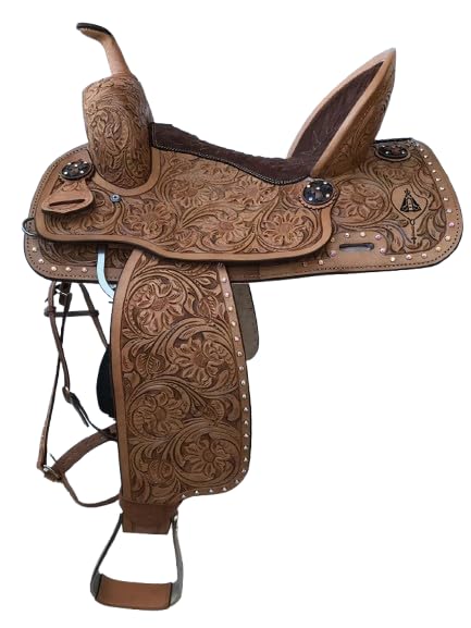 BNB International Handmade Premium Leather Comfort Western Barrel Racing Horse Saddles for Horses Trail Equestrian Tooled Carved Horse Saddle for