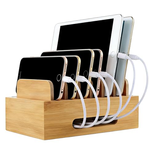 Station de Charge en Bois pour Plusieurs appareils, Station d'accueil pour téléphone Portable, en Bambou, Organiseur Multi-Chargeur, Compatible avec...