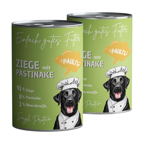 PAULI's Nassfutter für Hunde Ziege mit Pastinake | Single Protein (nur eine tierische Proteinquelle) | Naturprodukt | Glutenfrei | hohe Verträglichkeit | 6x400g